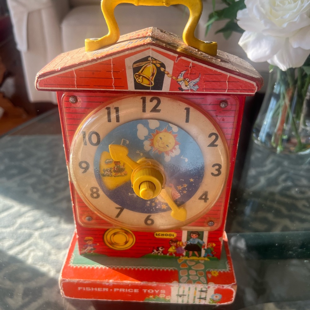 Vintage Fisher-Price Red and Yellow Learning Clock